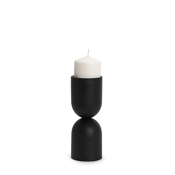 Mercana Qamra Short Black Metal Pillar Candle Holder 70707