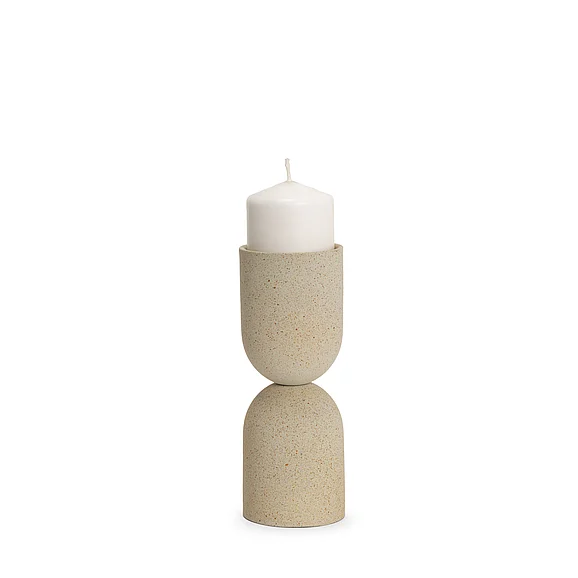 Mercana Qamra Short Beige Textured Metal Pillar Candle Holder 70710