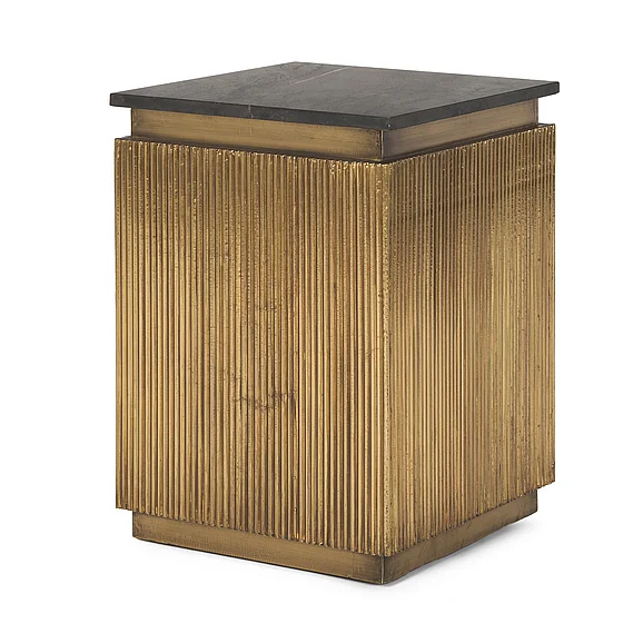 Mercana Satima Black Marble w/ Gold Metal Square Fluted Accent Table 70778