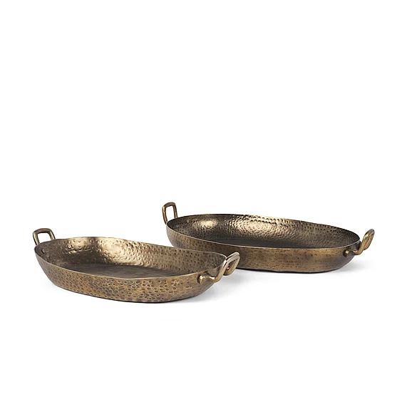 Mercana Pama Hammered Gold Metal Decorative Trays (Set of 2) 70668
