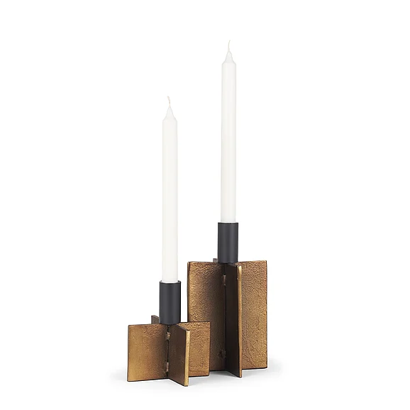 Mercana Pia Antiqued Gold w/ Black Metal Taper Candleholder (Set of 2) 70669