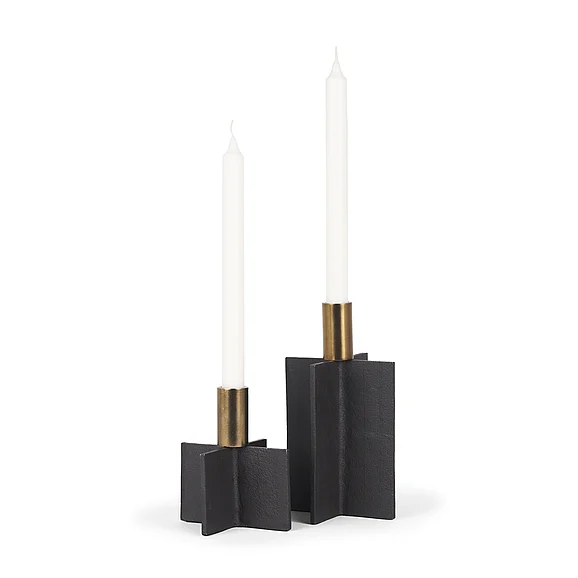 Mercana Pia Matte Black w/ Brushed Gold Metal Taper Candleholder (Set of 2) 70671 PROMO