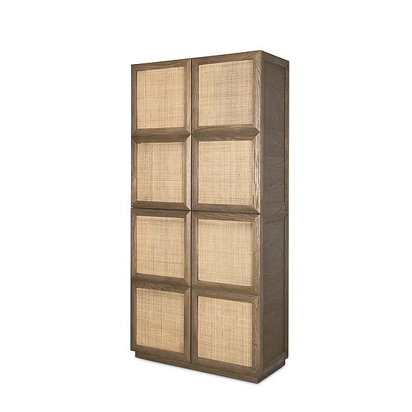 Mercana Sina Brown Oak Wood w/ Natural Rattan 2 Door Curio Cabinet 70816 PROMO