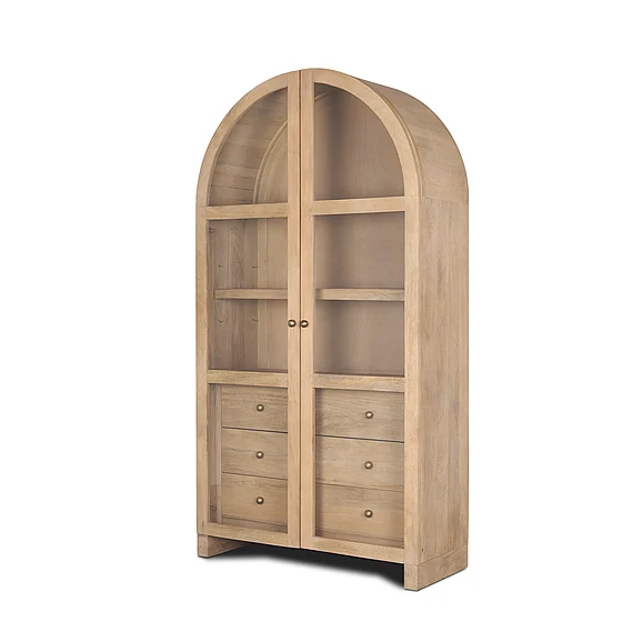 Mercana Suri Light Brown Wood w/Glass Doors Arched Curio Cabinet 70825