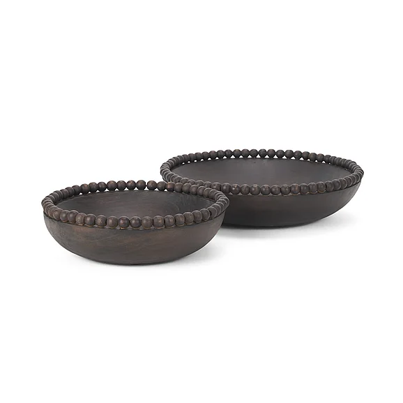 Mercana Wendell Dark Brown Wood w/ Wood Beads Round Bowls 70927