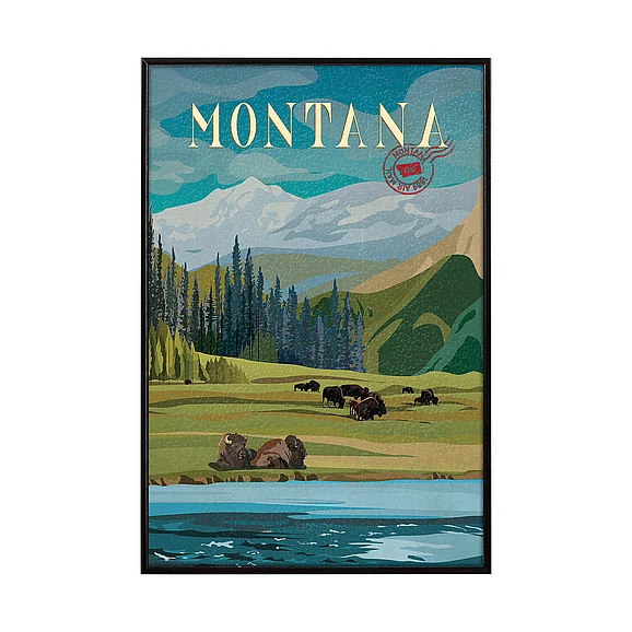 Mercana Montana Go USA (SM) by Mercana Studio a Hand Embellished Decograph Framed Art Print 15643