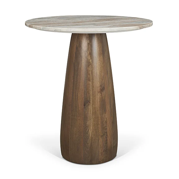 Mercana Allyson 32" Round Medium Brown Wood w/ Pink Marble Top Bistro Table 71134-AB