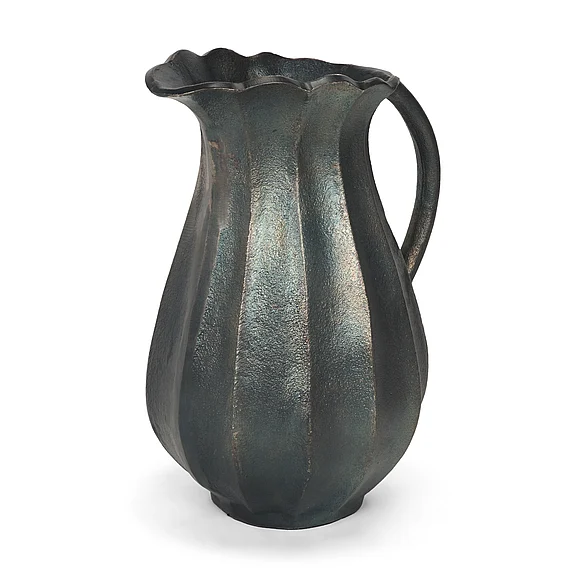 Mercana Anya Matte Black Scalloped Petal Cast Metal Jug 71176