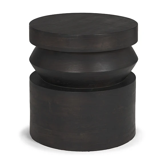 Mercana Rashama Dark Brown Wood Stacked Geometric Round Accent Table 71185