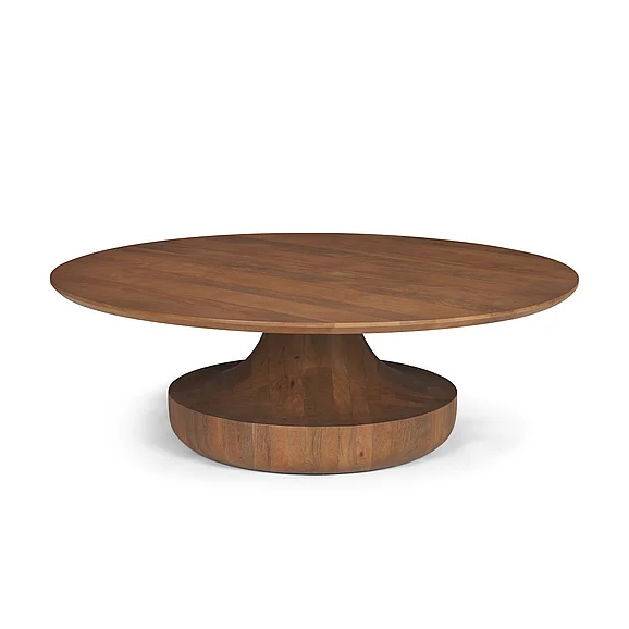 Mercana Arno Warm Mid-Brown Wood Sculptural Round Coffee Table 71209-AB