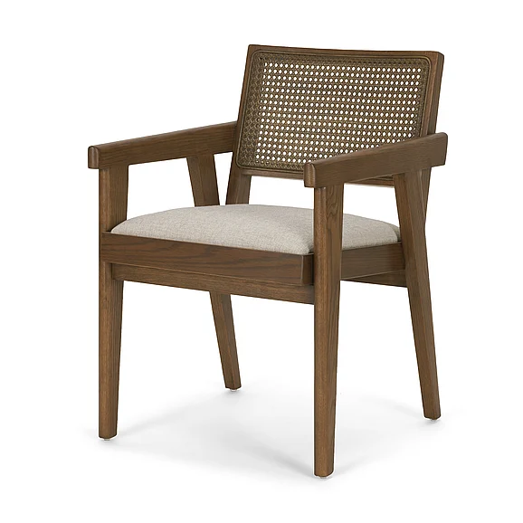 Mercana Reid Framed Brown Cane Cream Fabric Dining Armchair 71245