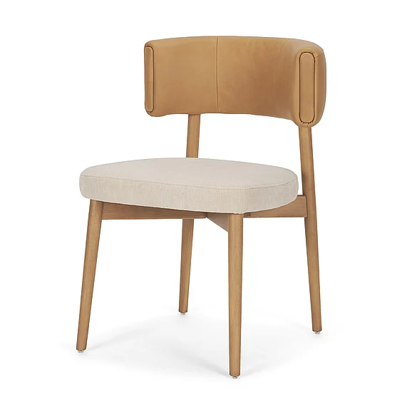 Mercana Motley Curved Open Back Cream Fabric and Tan Leather Dining Chair (Set of 2) 71261;71261