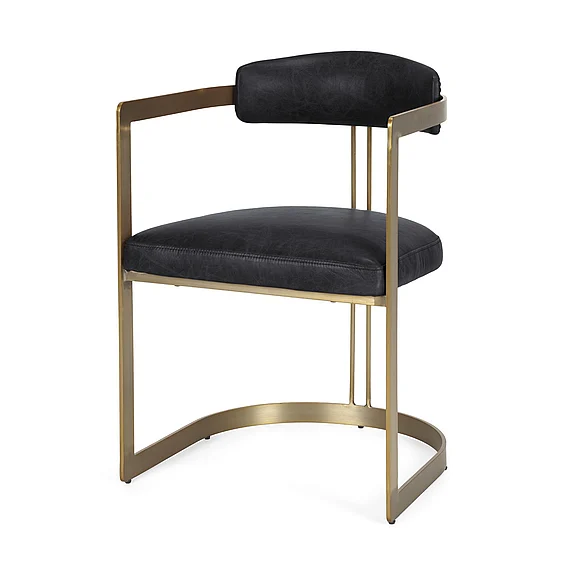 Mercana Hollyfield II Black Leather Seat Gold Iron Frame Dining Chair 50414V