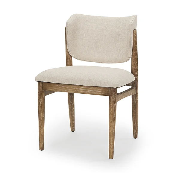 Mercana Cline Cream Fabric Upholstered and Light Brown Wood Dining Chair 69831V