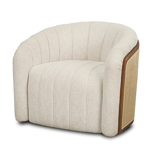 Mercana Fonda Cream Fabric w/ Natural Jute Swivel Accent Chair 71202-AB
