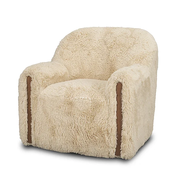 Mercana Huntley Cream Faux Fur Fabric Swivel Accent Chair 71203-AB