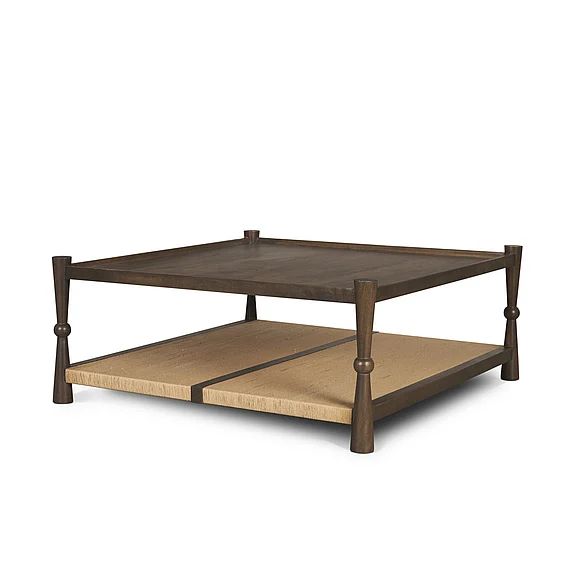 Mercana Bondi 42" Dark Brown Wood w/ Paper Rope Shelf Square Coffee Table 71278