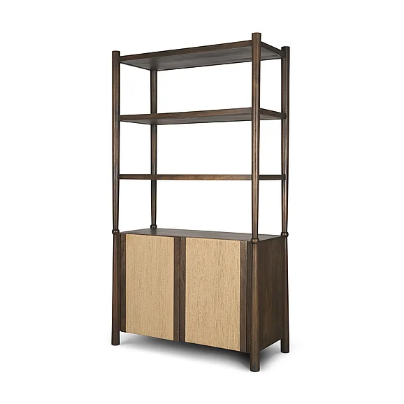 Mercana Bondi 2 Door Open Dark Brown Wood w/ Paper Rope Shelving Unit 71280