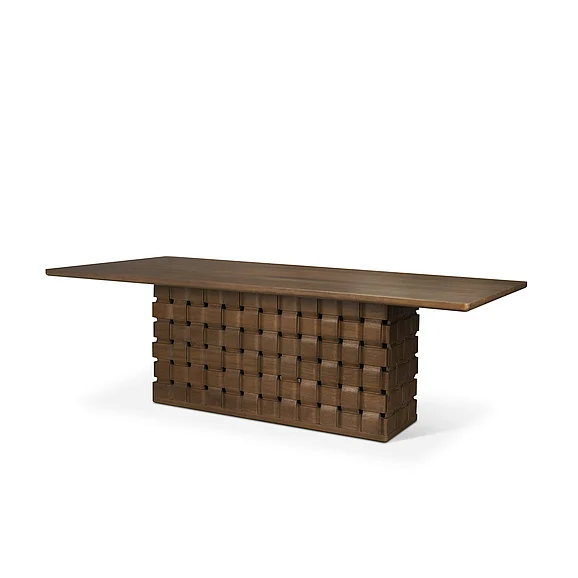 Mercana Trellyn 94" Dark Brown Solid Wood Carved Woven Base Rectangular Dining Table 71292-AB