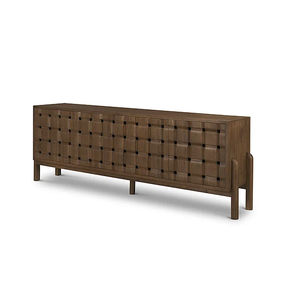 Mercana Trellyn Dark Brown Solid Wood 4-Door w/ Carved Woven Doors Closed Sideboard 71294