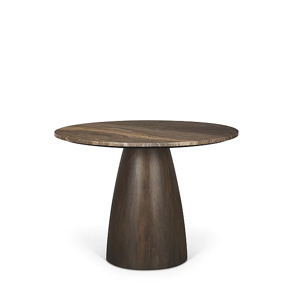 Mercana Allyson 42" Round Dark Brown w/ Cappuccino Marble Pedestal Dining Table 71136-AB