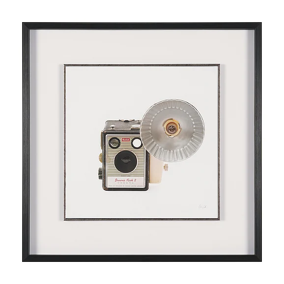Mercana Flash Bulb Camera by Deborah Revell Hand Embelished Framed Art Print Matted under Glass 16016