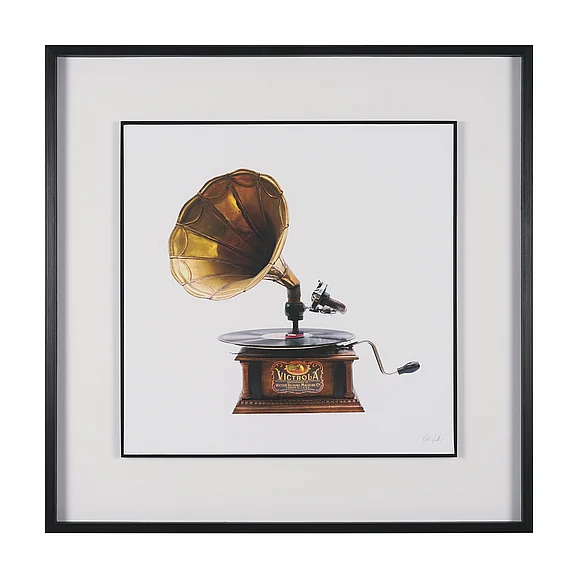 Mercana Gramaphone by Deborah Revell Hand Embelished Framed Art Print Matted under Glass 16017