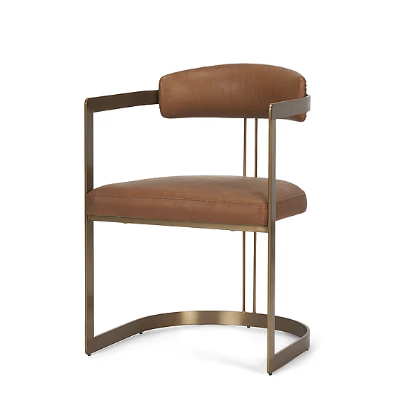 Mercana Hollyfield I Brown Leather Seat Gold Iron Frame Dining Chair 50413V
