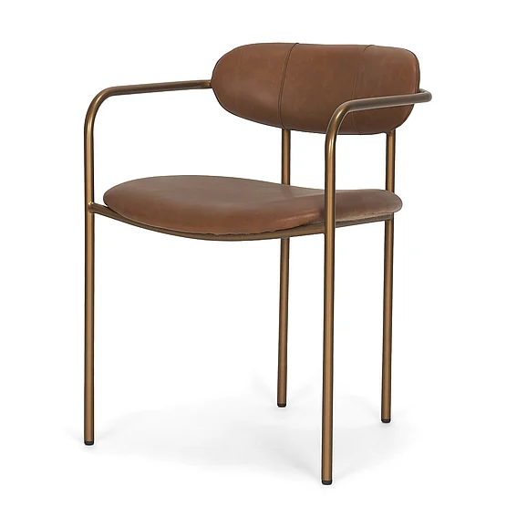 Mercana Parker Brown Leather Seat Gold Metal Frame Dining Chair (Set of 2) 71227;71227