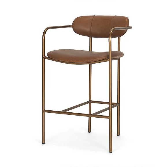 Mercana Parker Brown Leather Seat Gold Metal Counter Stool 71228