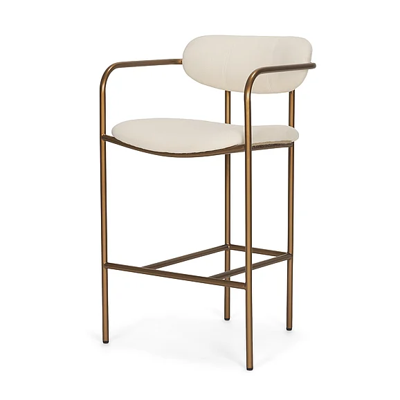 Mercana Parker Cream Fabric Seat Gold Metal Counter Stool 68562V