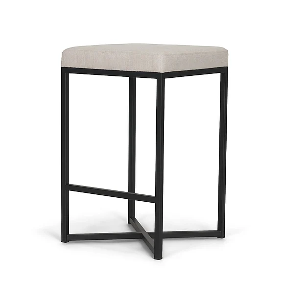 Mercana Frodo 26.5H Seat Height White Fabric Seat Black Metal Base Stool 68444V
