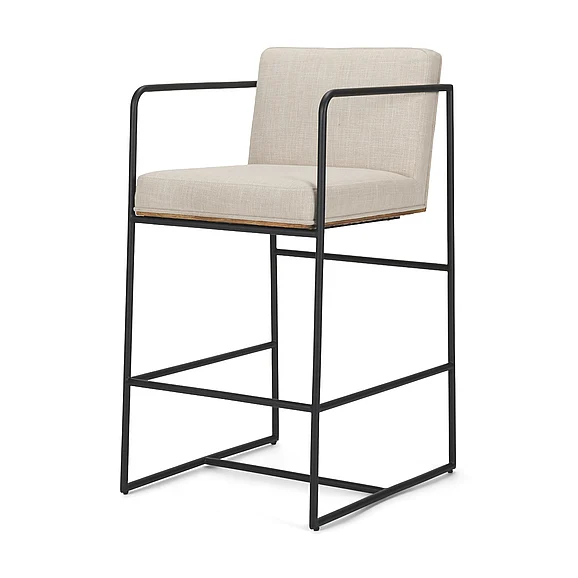 Mercana Stamford 36.5" Light Beige Upholstered Seat w/ Wood Back, Metal Frame Counter Stool 68764V