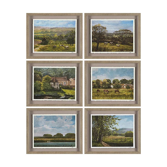 Mercana Country View(Set of 6) by Mercana Studio Hand-Embellished Textured Framed Artwork Matted under Glass 16108