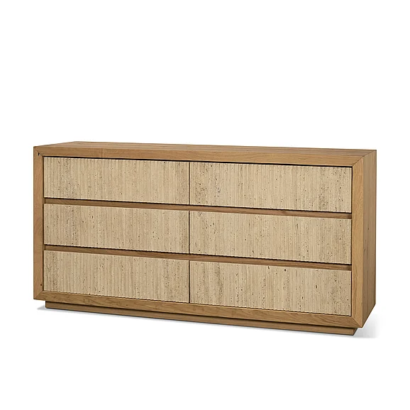 Mercana Travona Oak Wood w/ Travertine 6 Drawer Dresser 71392