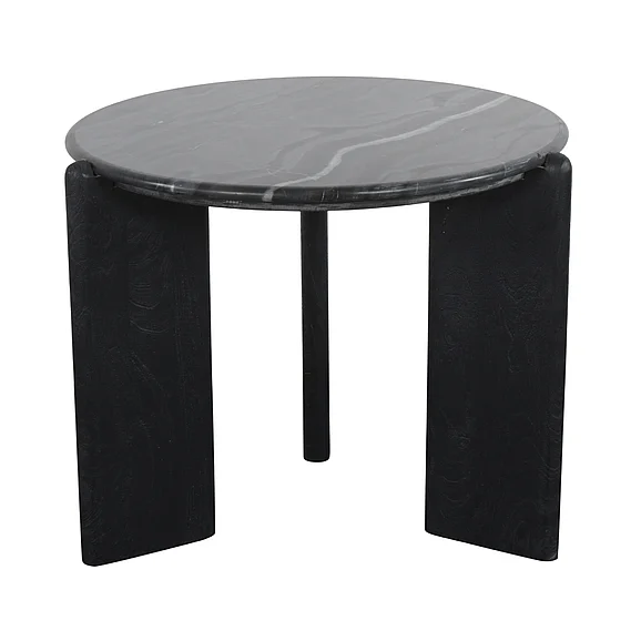 Mercana Rumer Black Wood w/ Black Marble Side Table 71354