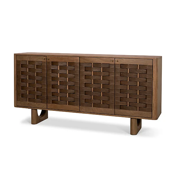 Mercana Wexlan Solid Wood w/ Leather Weave 4 Door Closed Sideboard 71374