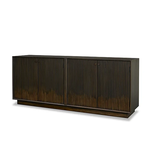 Mercana Cinder Distressed Dark Brown Wood Reeded 4-Door Closed Sideboard 71338