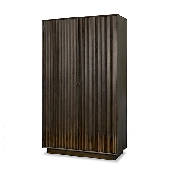 Mercana Cinder Distressed Dark Brown Wood Reeded 2-Door Closed Tall Cabinet 71340