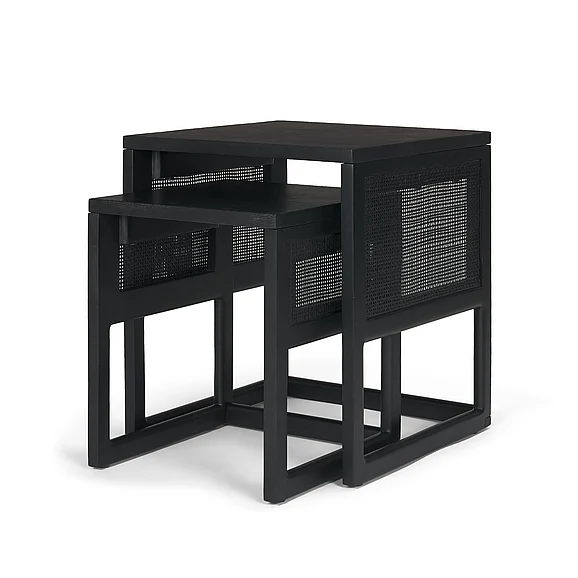 Mercana Grier Set of 2 Black Wood w/ Black Cane Nesting Accent Tables 71147