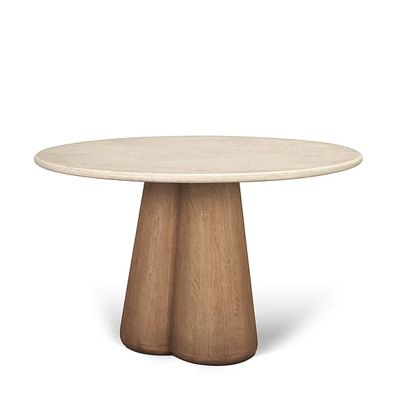 Mercana Marilyn 48" Botticino Marble W/ Light Brown Wood Base Dining Table 71222-AB