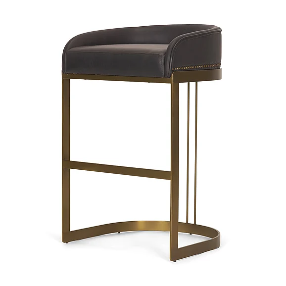 Mercana Hollyfield II Charcoal-Brown LeatherSeat Gold Metal Base Bar Stool 71423