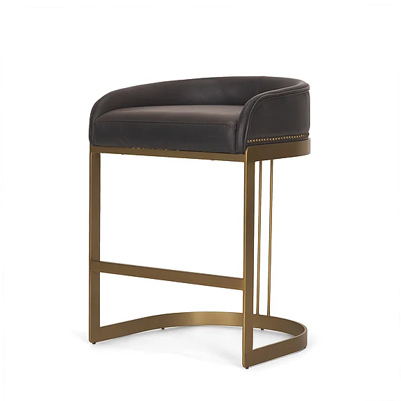 Mercana Hollyfield II Charcoal-Brown Leather Seat Gold Metal Base Counter Stool 71422