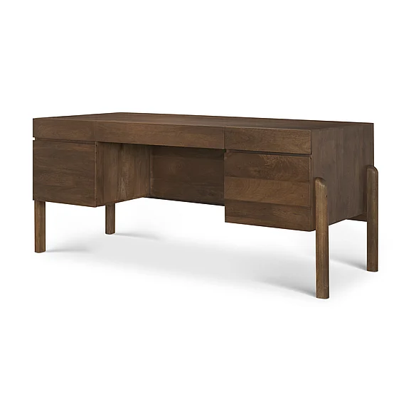 Mercana Trellyn Dark Brown Solid Wood Carved Woven Desk 71290