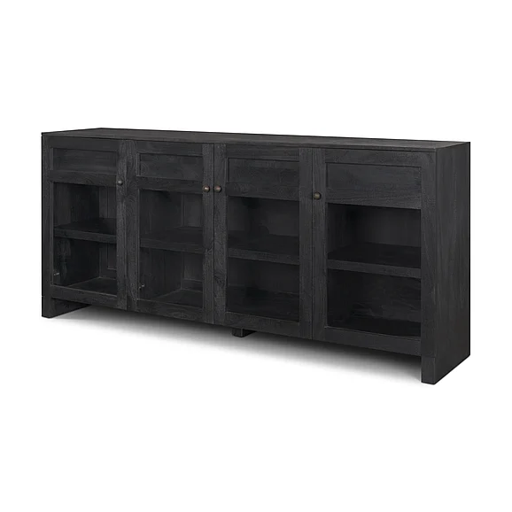 Mercana Suri Black Wood w/ Glass 4-Door Closed Sideboard 71311