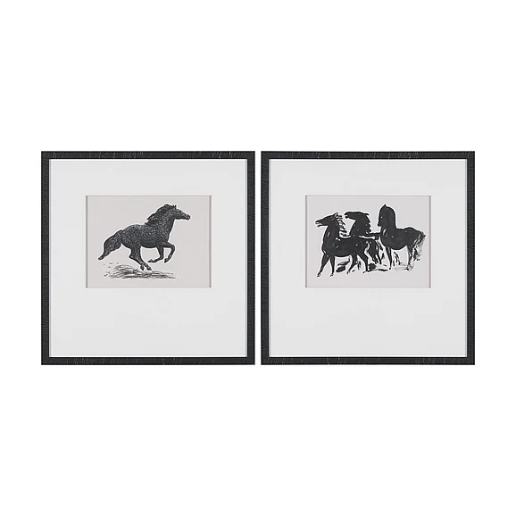 Mercana Zwarte Paarden (Set of 2) by Leo Gestel Hand-Embellished Framed Artwork Matted under Glass 16149