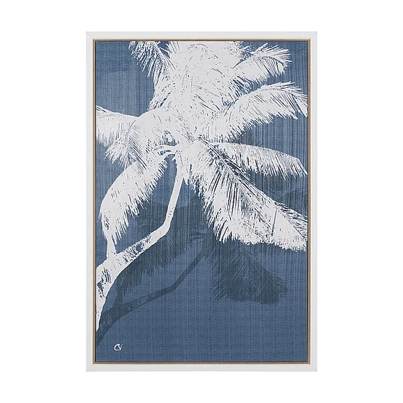 Mercana Palm Shadow II (Blue) by Mercana Studio Hand-Embellished Textured Framed Canvas Artwork 102767-FL