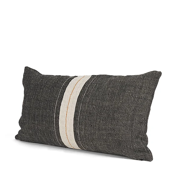 Mercana Cooper 14x26 Lumbar Black w/ Cream Stripe Decorative Pillow Cover 71432