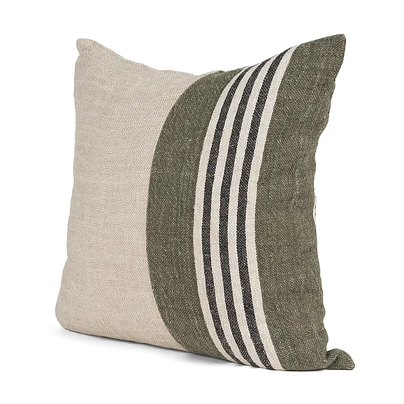 Mercana Hunter 20x20 Square Oatmeal w/ Green Stripe Decorative Pillow Cover 71433