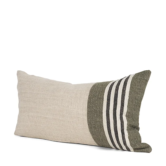 Mercana Hunter 14x26 Lumbar Oatmeal w/ Green Stripe Decorative Pillow Cover 71434